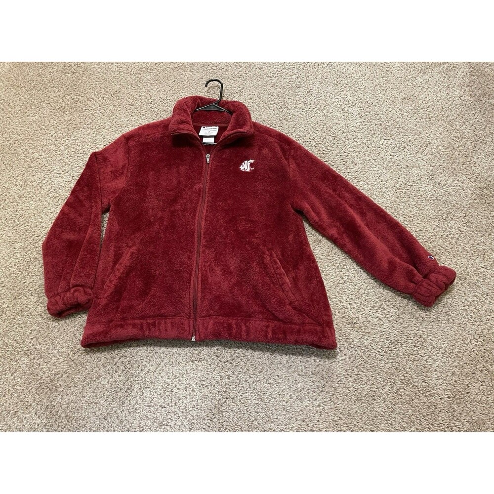 WSU Adult Jacket Medium Red Plush Fleece Champion Full Zip Cougars Wazzu College